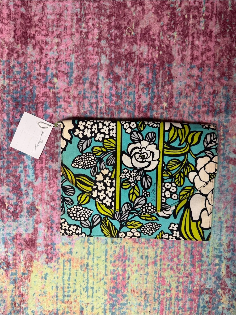 Vera Bradley Floral Zip Pouch - Turquoise, Lime & White
